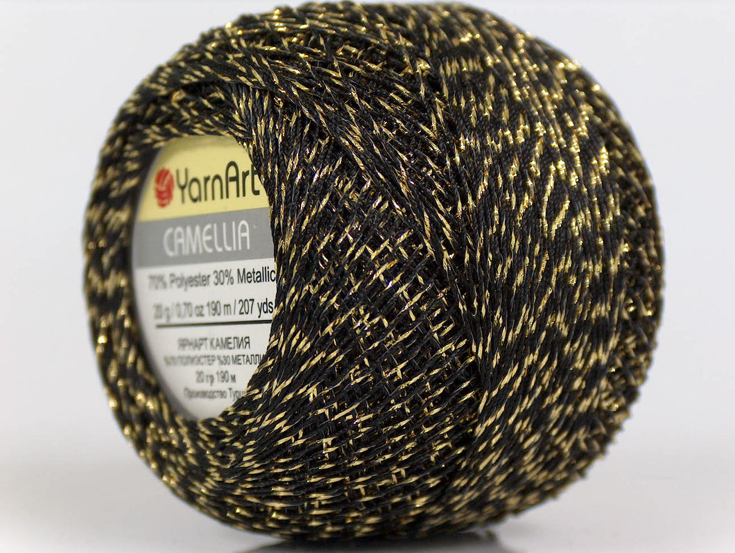 Camellia Fine Crochet Thread:  Black/Gold