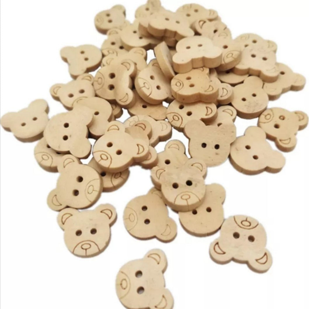 Pack x 10 Small Bear Face 2-Hole Buttons (18mm)